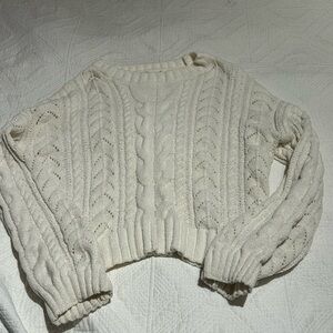 Pink Rose Cable Knit Sweater - Cream